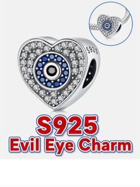 S925 Sterling Silver Evil Eye Heart Pendant Charm Jewelry Protection Bracelet
